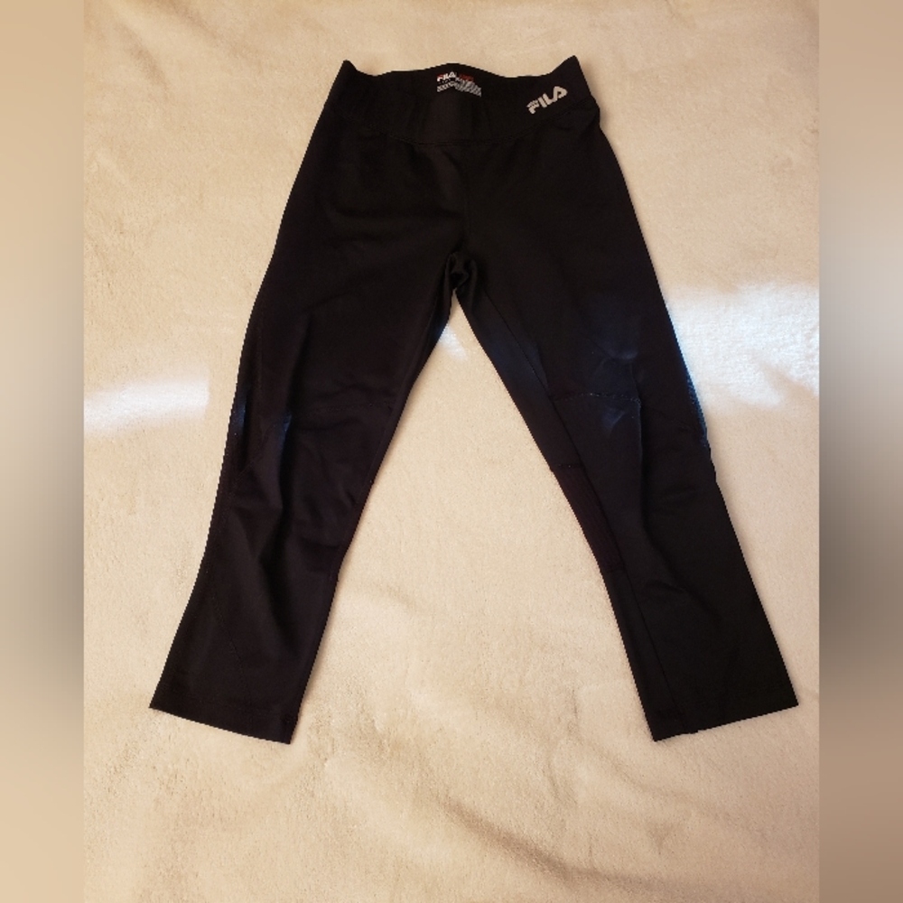FILA Sport Athletic Crop Black Stretch Reflective Leggings Yoga Jogging Size XS